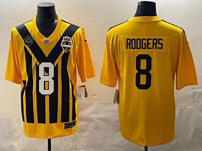 Men 2025 Pittsburgh Steelers #8 Rodgers Yellow Retro Nike Limited NFL Jersey style 02